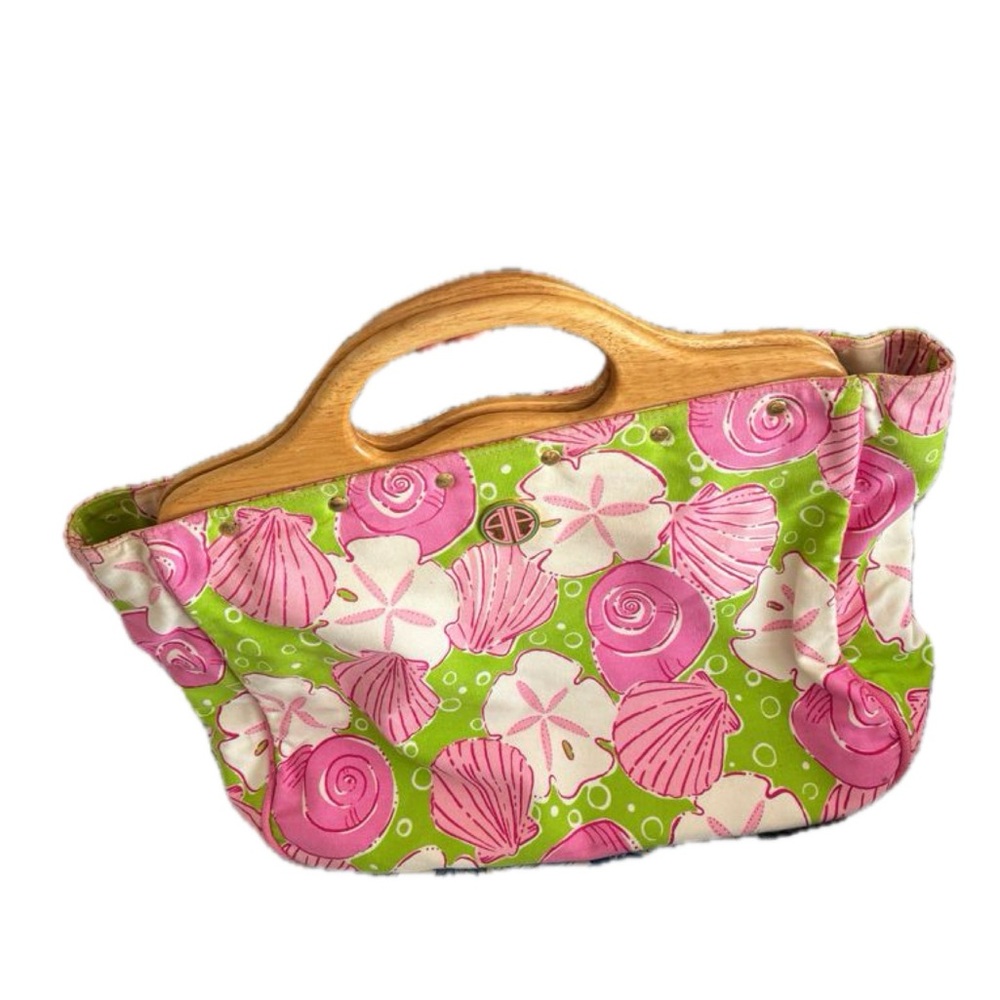 Rare Lilly Pulitzer Vintage Bermuda Wooden Handle Bag